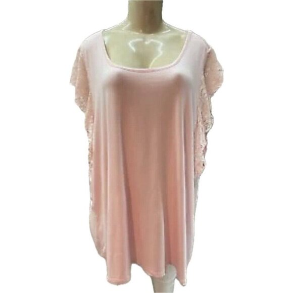 Torrid +5 Super Soft Pink Scoop Neckline Rayon Blend Lace Flutter Cap Sleeve Top - Picture 2 of 6